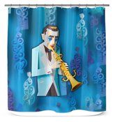 Close-up detail of Mountain Peaks Kirigami Shower Curtain fabric and design.